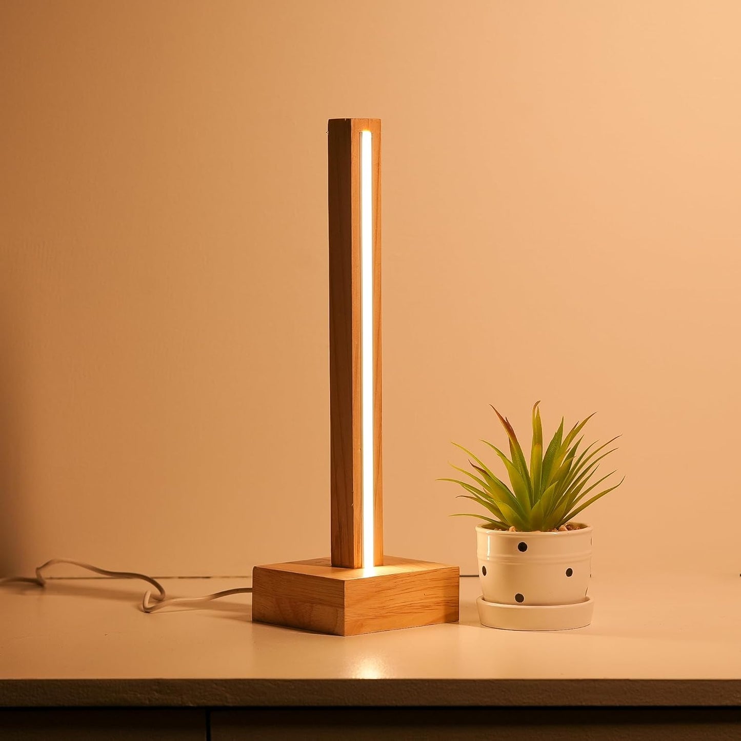 Handcrafted Pinewood Eco-Friendly Table Lamp with Neon Warm LED Light -Energy Saving, 2-Year Warranty, Perfect for Reading and Desk Work, Modern Minimal Design