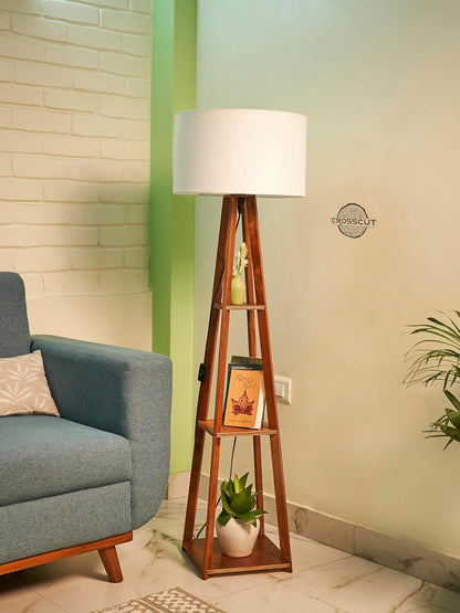 Lamper Furniture Wooden Floor Lamp with Shelf (Cotton White). LED Bulb Included- Diwali Decoration Items