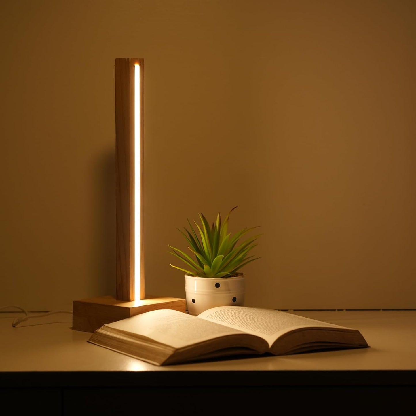 Handcrafted Pinewood Eco-Friendly Table Lamp with Neon Warm LED Light -Energy Saving, 2-Year Warranty, Perfect for Reading and Desk Work, Modern Minimal Design