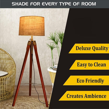 Lamper Elegant Stylish Decoarive Tripod Floor Lamp with Brown Wooden Base - Perfect for Home & Living Room , Dinning Room, Hall Bedroom Decor, LED Lamp Shade Decor (Pack of 1)