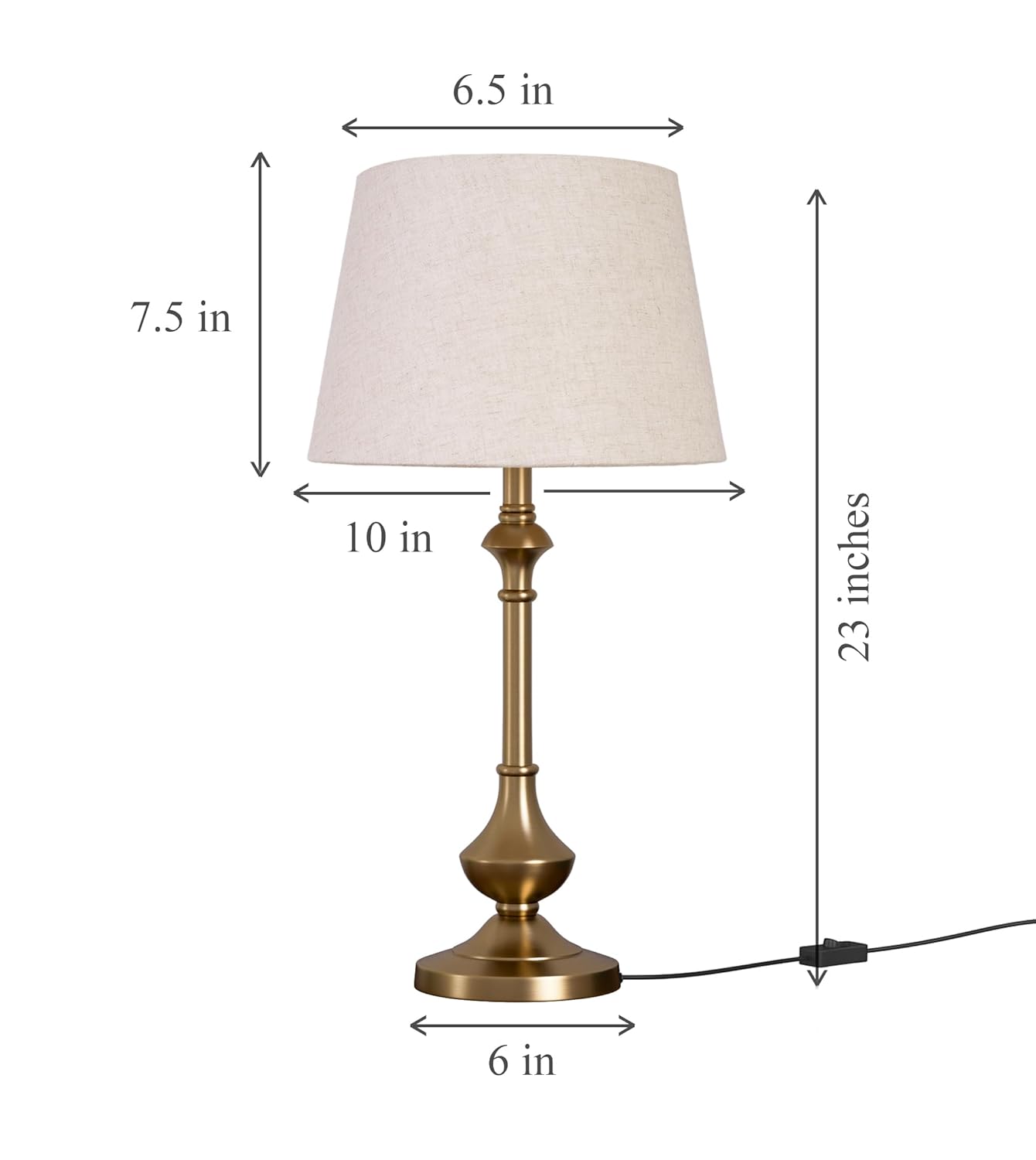 Lamper Brass Antique Finish Gold Table Lamp Sleek with Off White 10 Inch Lampshade For Bedroom, Bedside, Living Room, Home Decoration, Hotel Pack Of 1 - Led Bulb Included