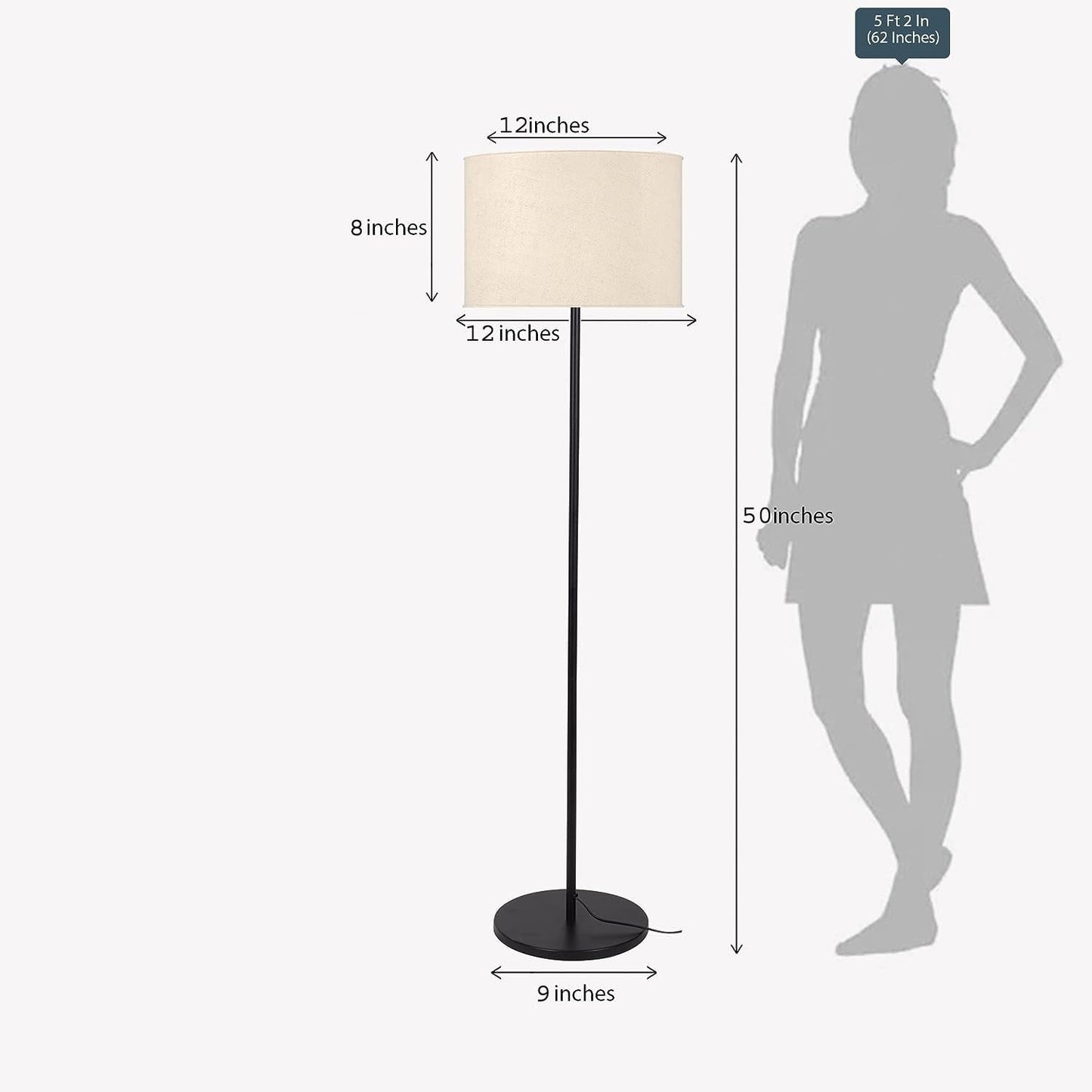 Lamper Metal Floor Lamp Standing Modern Black 4Ft Height With Lampshade 12 Inches Pack Of 1