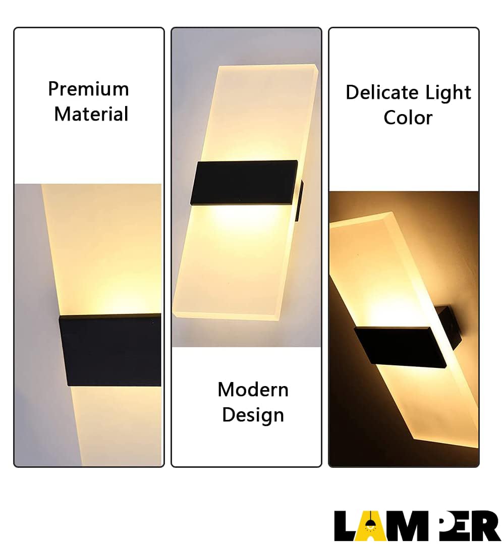 Lamper Up Down Rectangular LED Acrylic Wall Light for Home, Stairs, Hotel Passage, Bedroom, Living & Kids Room | Soft & Bright Warm White Lamp Lighting for Indoor Decoration | 15 Watts - 1 Pack