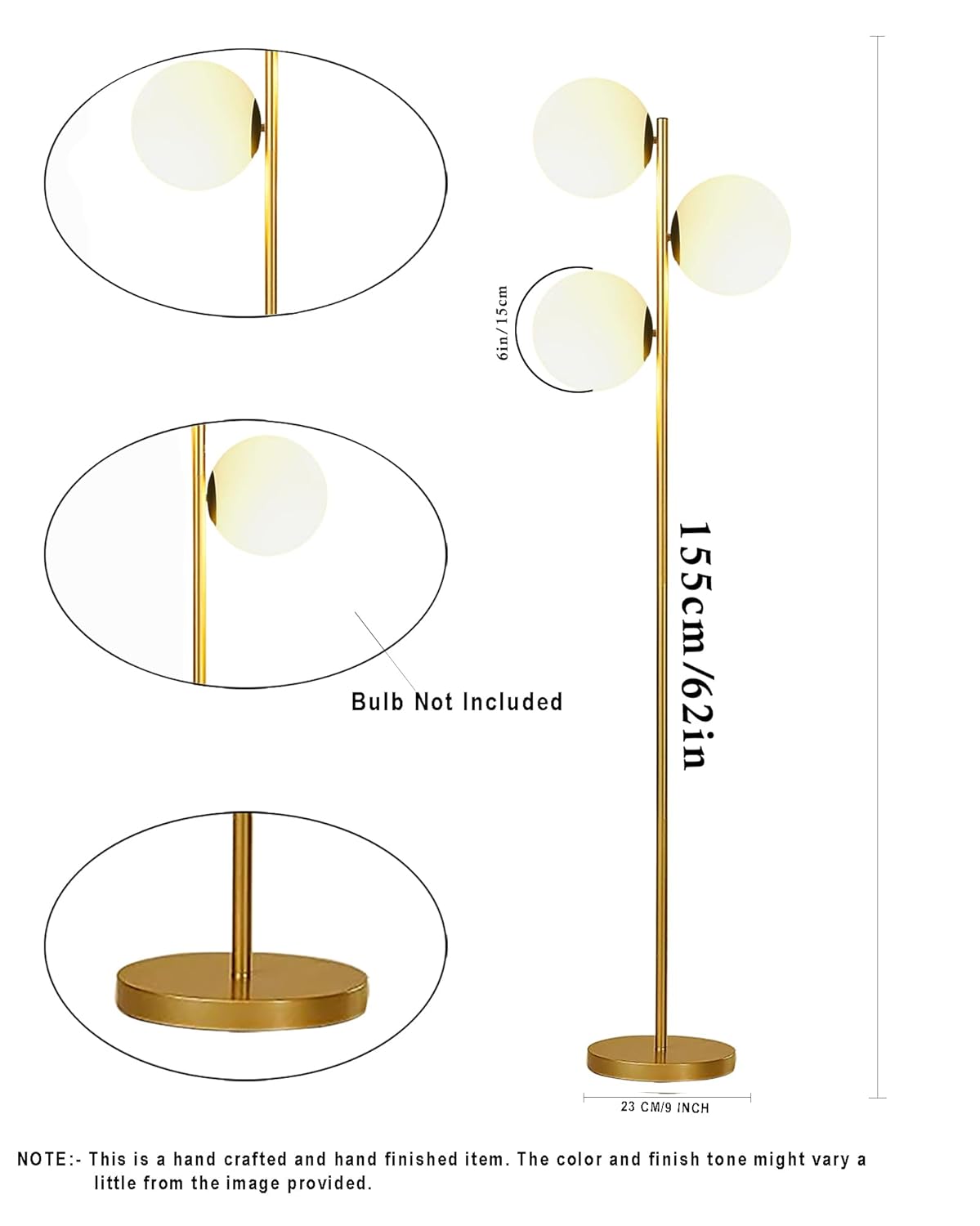 Lamper Industrial Tree LED Floor Lamps for Living Room, Standing Lamp with 3 Frosted Glass Globe Shades, 62" Golden (Golden)