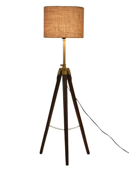 Lamper Elegant Stylish Decoarive Tripod Floor Lamp with Brown Wooden Base - Perfect for Home & Living Room , Dinning Room, Hall Bedroom Decor, LED Lamp Shade Decor (Pack of 1)