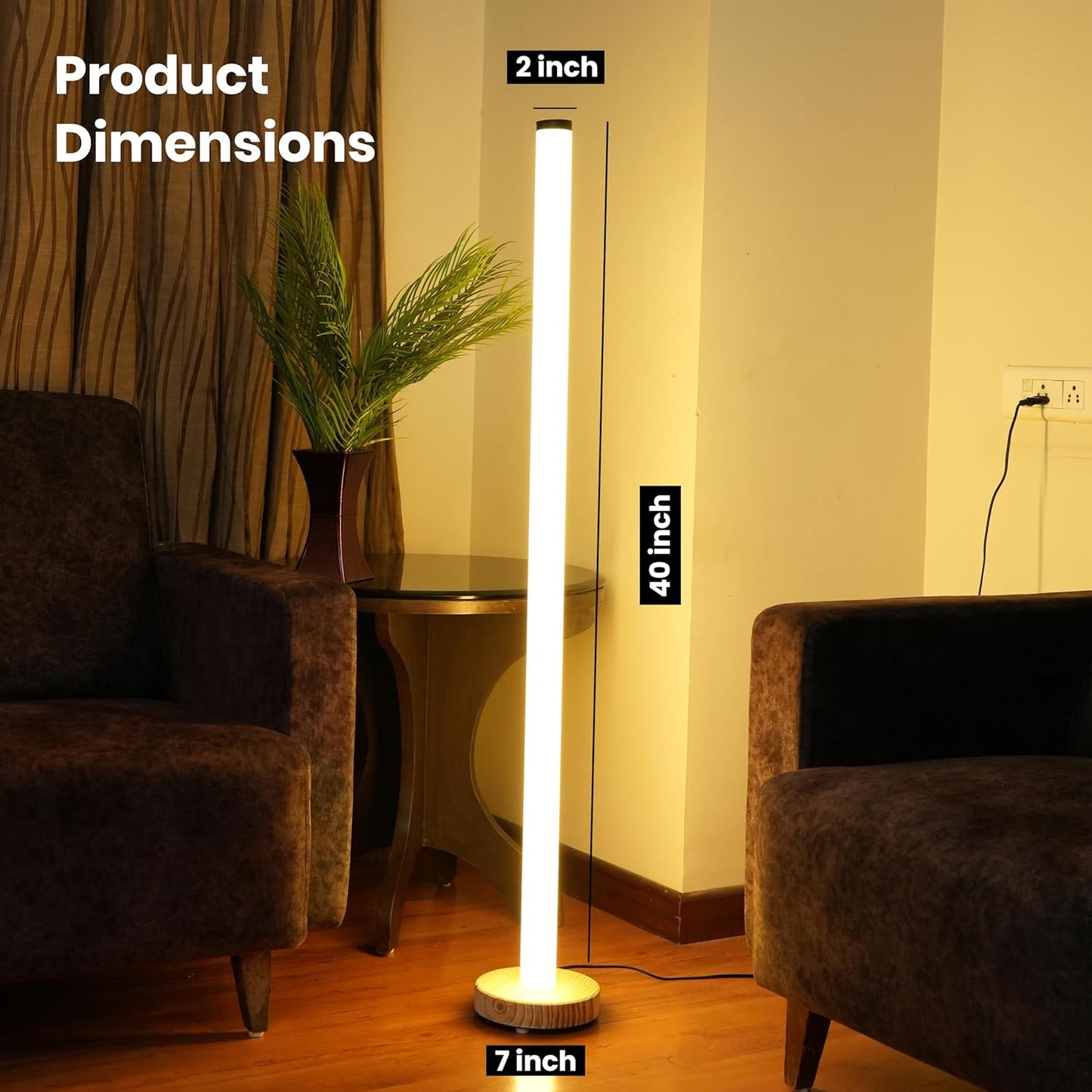 Luminor Floor Lamp 360 Degree Standing Modern 3.5ft Height Corner Lamp | 28Watt Floor Wall & Corner Highlighter 3000K Warm White Lamp for Living Room, Bedroom, Office, Hotel Rooms and Kids Room