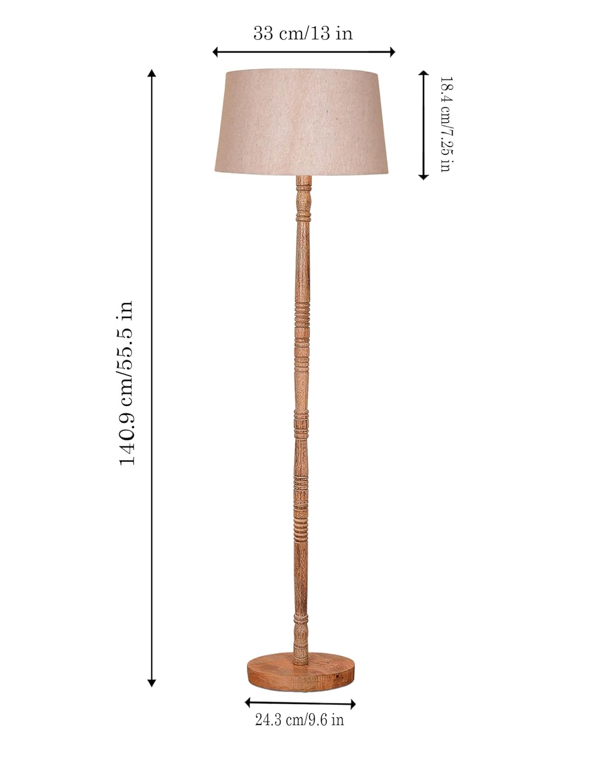 Lamper Mid Century Modern Floor Lamp,Hand Turned Floor Lamp Wood for Living Room,Stand Lamp with Fabric Lampshade for Bedroom, Study Room and Office