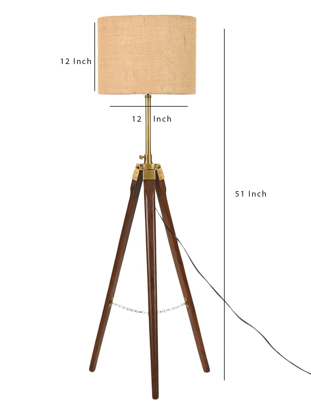 Lamper Elegant Stylish Decoarive Tripod Floor Lamp with Brown Wooden Base - Perfect for Home & Living Room , Dinning Room, Hall Bedroom Decor, LED Lamp Shade Decor (Pack of 1)